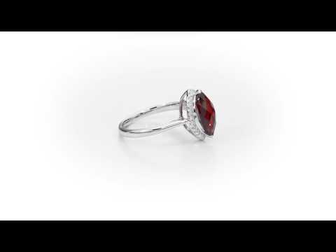 Marquise Garnet Ring 6x12mm Garnet 0.13ct Diamonds 18K White Gold