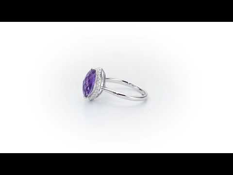 Marquise Amethyst Ring 6x12mm Amethyst 0.13ct Diamonds 18K White Gold