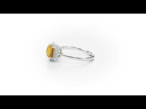 Citrine Ring 7x7mm Cushion Citrine 0.15ct Diamonds 18K White Gold
