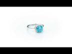 Blue Topaz Ring 7x7mm Cushion Topaz 0.15ct Diamonds 18K White Gold