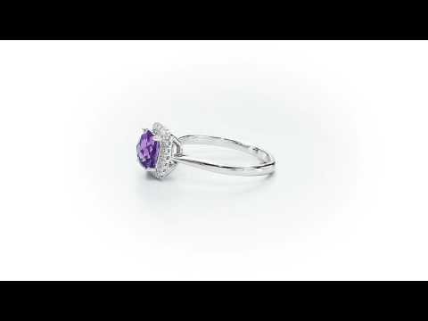 Amethyst Ring 7x7mm Cushion Amethyst 0.15ct Diamonds 18K White Gold