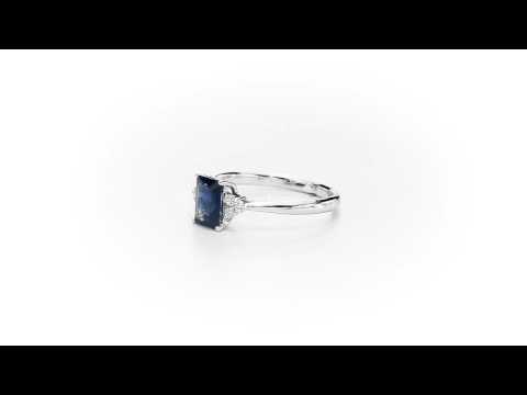 Sapphire Ring 5x7mm Blue Sapphire & 0.10ct Diamonds 18K White Gold