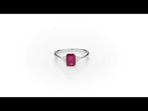 Ruby Ring 5x7mm Octagon Ruby & 0.10ct Diamonds 18K White Gold