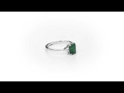 Emerald Ring 5x7mm Octagon Emerald & 0.10ct Diamonds 18K White Gold