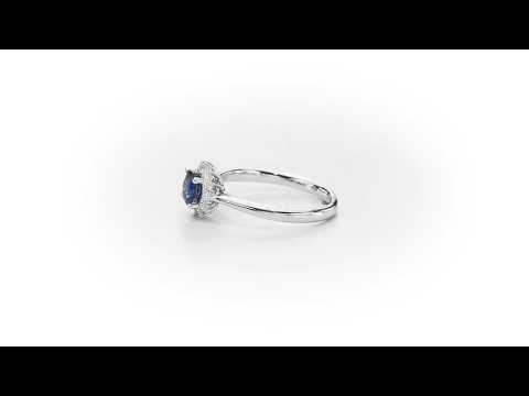 Sapphire Ring 5mm Blue Sapphire & 0.18ct Diamond Halo 18K White Gold