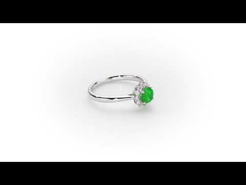 Emerald Ring 5mm Round Emerald & 0.18ct Diamond Halo 18K White Gold