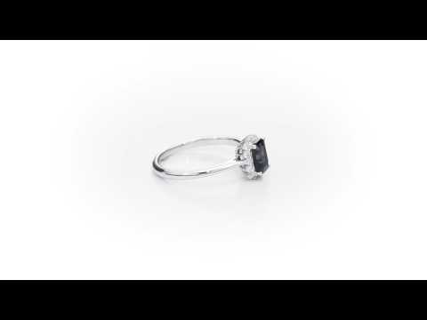 Sapphire Ring 4x6mm Sapphire & 0.14ct Diamonds in 18K White Gold