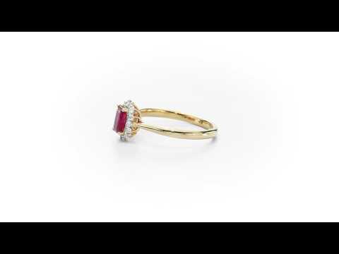 Ruby Ring 4x6mm Ruby & 0.14ct Diamonds in 18K Yellow Gold