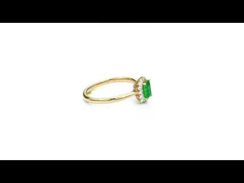 Emerald Ring 4x6mm Emerald & 0.14ct Diamonds in 18K Yellow Gold