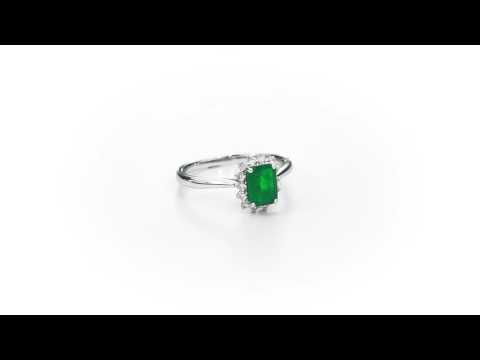 Emerald Ring 5x7mm Emerald & 0.21ct Diamonds in 18K White Gold