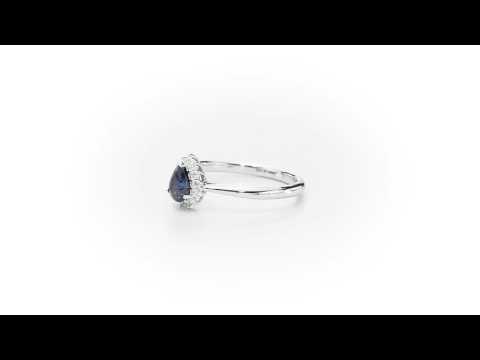 Sapphire Ring 4x6mm Pear Sapphire & 0.13ct Diamonds in 18K White Gold