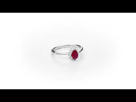 Ruby Ring 4x6mm Pear Ruby & 0.13ct Diamonds in 18K White Gold
