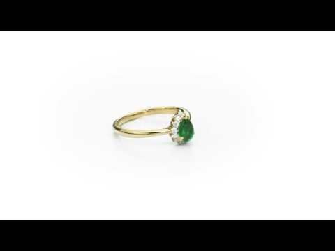 Emerald Ring 4x6mm Pear Emerald & 0.13ct Diamonds in 18K Yellow Gold