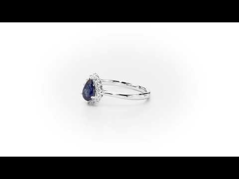Sapphire Ring 5x7mm Pear Sapphire & 0.20ct Diamonds in 18K White Gold