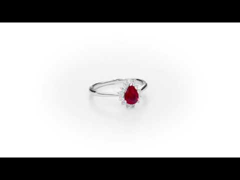 Ruby Ring 5x7mm Pear Ruby & 0.20ct Diamonds in 18K White Gold