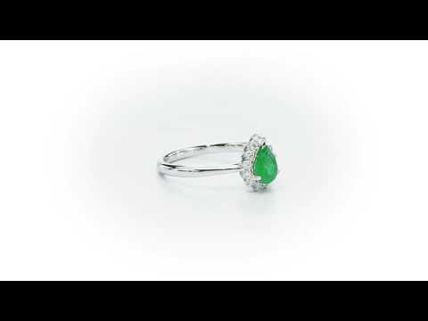 Emerald Ring 5x7mm Pear Emerald & 0.20ct Diamonds in 18K White Gold