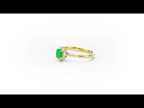 Emerald Ring 4x5mm Oval Emerald & 0.12ct Diamonds in 18K Yellow Gold