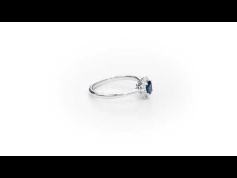 Sapphire Ring 4x5mm Oval Sapphire & 0.12ct Diamonds in 18K White Gold