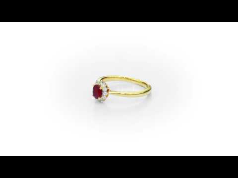 Ruby Ring 4x5mm Oval Ruby & 0.12ct Diamonds in 18K Yellow Gold