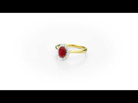 Ruby Ring 5x7mm Oval Ruby & 0.21ct Diamonds in 18K Yellow Gold
