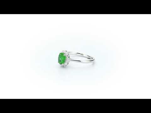 Emerald Ring 5x7mm Oval Emerald & 0.21ct Diamonds in 18K White Gold