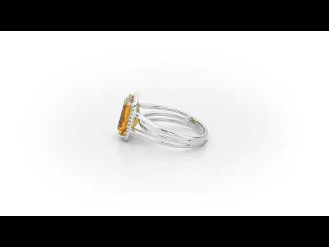 Emerald Cut 2.90ct Citrine & Diamond Ring in 18K White Gold