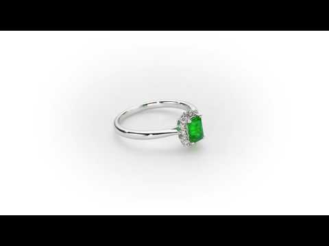Emerald Ring 4x6mm Emerald & 0.14ct Diamonds in 18K White Gold