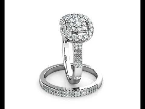 Cushion Diamond Cluster Engagement Ring 0.40ct Diamonds in 18K White Gold