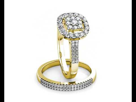 Cushion Diamond Cluster Engagement Ring 0.40ct Diamonds in 18K Yellow Gold