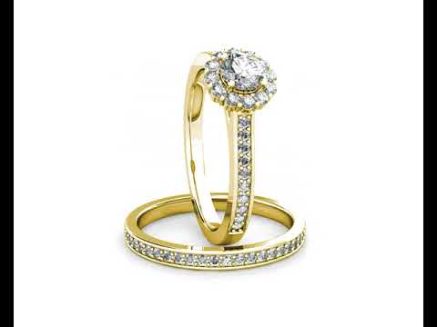 Halo Diamond Cluster Engagement Ring 0.40ct Diamonds in 18K Yellow Gold