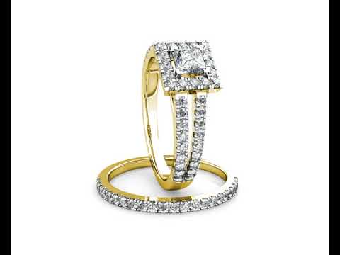 Princess Halo Diamond Cluster Engagement Ring 0.50ct Diamonds in 18K Yellow Gold