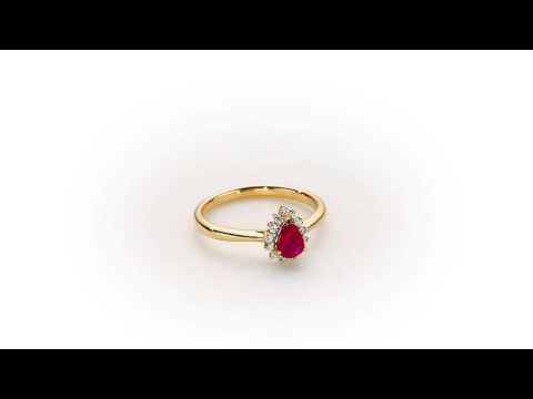 Ruby Ring 4x6mm Pear Ruby & 0.13ct Diamonds in 18K Yellow Gold