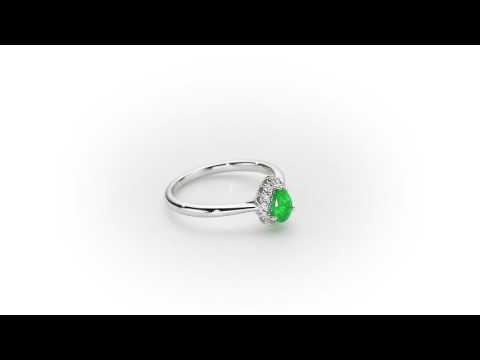 Emerald Ring 4x6mm Pear Emerald & 0.13ct Diamonds in 18K White Gold