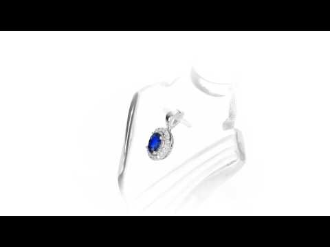 Sapphire Pendant Necklace with 0.14ct Diamonds 18K White Gold