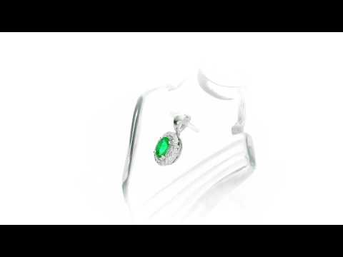Emerald Pendant Necklace with 0.14ct Diamonds 18K White Gold
