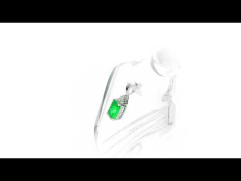 Emerald Pendant Necklace with 0.06ct Diamonds 18K White Gold