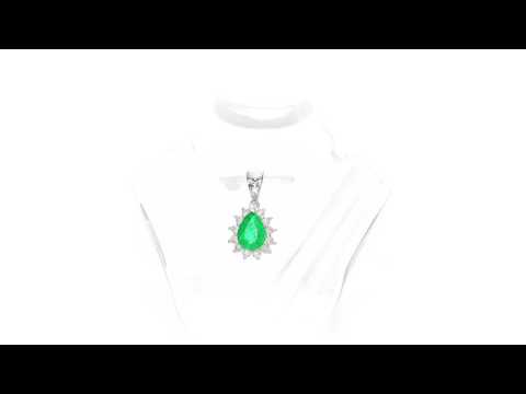 Emerald Pendant Necklace with 0.20ct Diamonds 18K White Gold