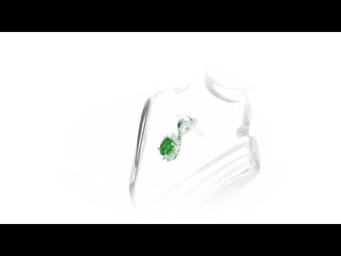 Emerald Pendant Necklace with 0.12ct Diamonds 9K White Gold