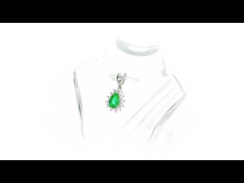 Emerald Pendant Necklace with 0.13ct Diamonds 9K White Gold