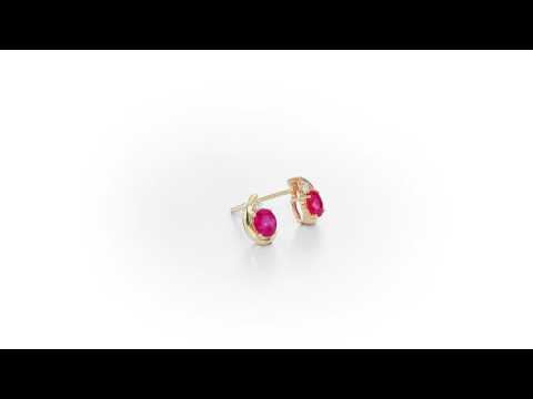 Ruby Stud Earrings with 0.03ct Diamonds 9K Yellow Gold