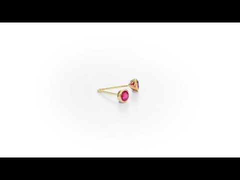 Ruby Stud Earrings 3.8mm Bezel Set Ruby in 9K Yellow Gold