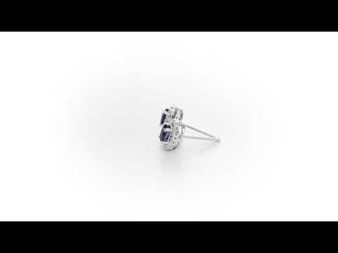 Oval Sapphire Stud Earrings with 0.18ct Diamonds 18K White Gold