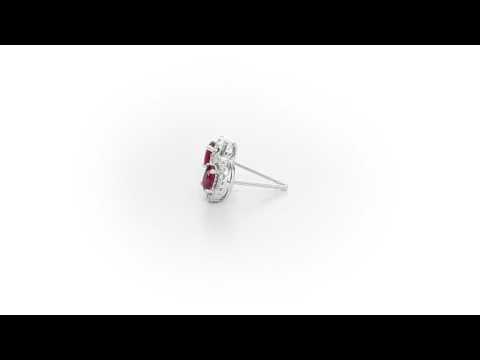 Oval Ruby Stud Earrings with 0.18ct Diamonds 18K White Gold