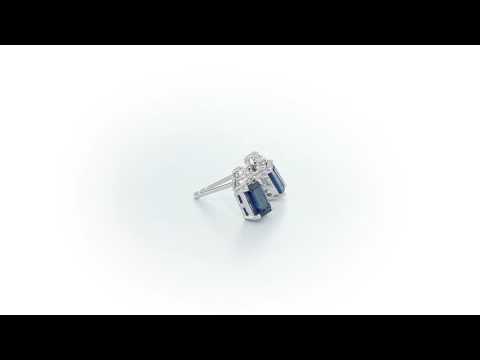 Bold Sapphire Earrings with 0.10ct Diamonds 18K White Gold