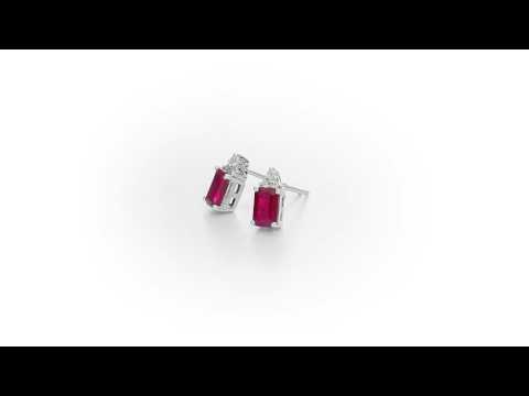 Bold Ruby Earrings with 0.10ct Diamonds 18K White Gold