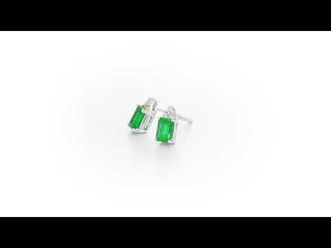 Bold Emerald Earrings with 0.10ct Diamonds 18K White Gold