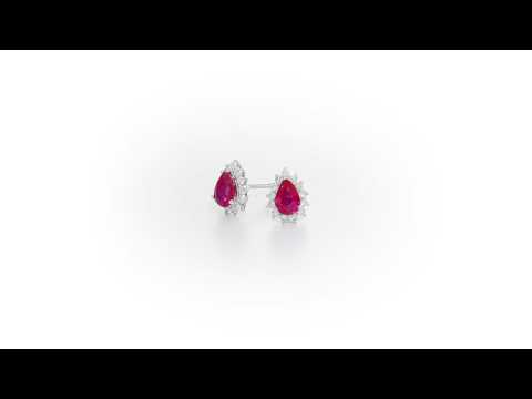 Pear Ruby Stud Earrings 0.25ct Diamond Halo 18K White Gold