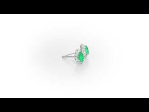 Pear Emerald Stud Earrings 0.25ct Diamond Halo 18K White Gold