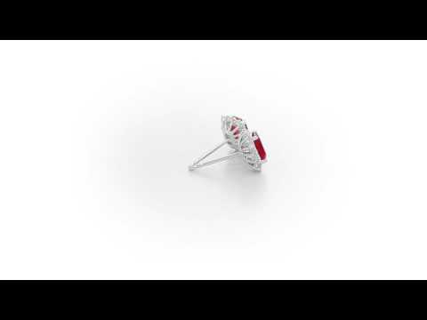 Octagon Ruby Stud Earrings with 0.28ct Diamond Halo 18K White Gold