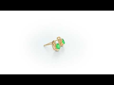Emerald Stud Earrings with 0.03ct Diamonds 9K Yellow Gold